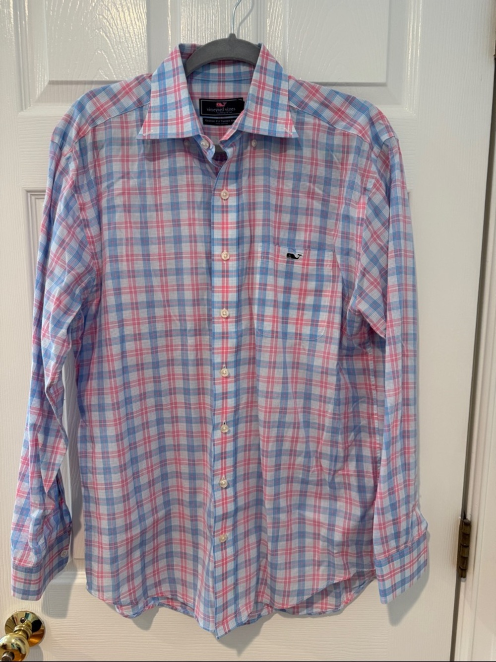 Vineyard Vines Pink & Blue Plaid Button-Down classic fit Tucker shirt size M